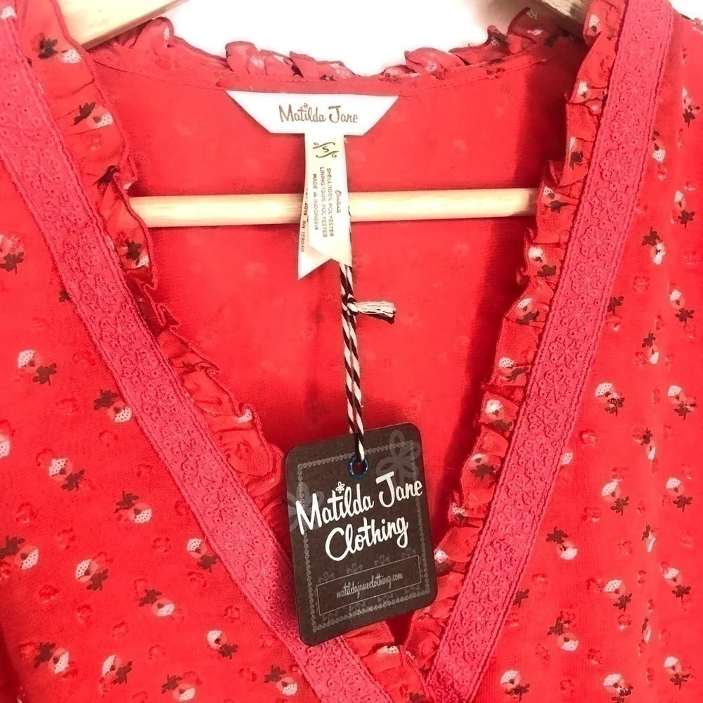 Matilda Jane Red Floral V Neck Size  Small - Picture 13 of 14